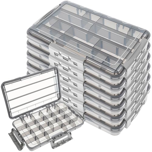 Junkin 6 Pack Waterproof Fishing Tackle Box 3700 Tackle Trays with Removable Dividers Plastic Lures Terminal Storage Organizer Box Fishings Gear for Versatile Fishing Storage for Bait