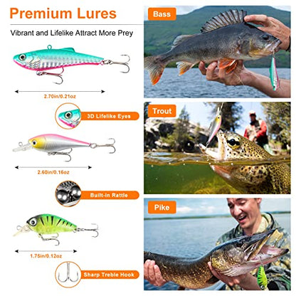 TCMBY Fishing Lures Bait Tackle Kit Set for Freshwater Trout Bass Fishing, Including Accessories, Fishing Tackle Box, Crankbait, Spoon, Hooks, Fishing Gear and Equipment for Starter Beginner.