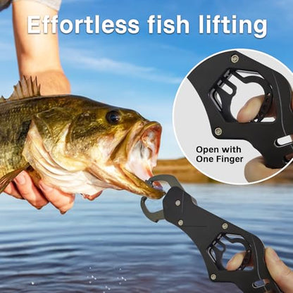 Eupheng Aluminum Pistol-Grip Fish Lip Gripper, One-Hand Operation Lightweight Fish Grabber Tool, Catfish Grippers Pliers for Lure Fishing and Kayak Fishing Accessories - color: Blue