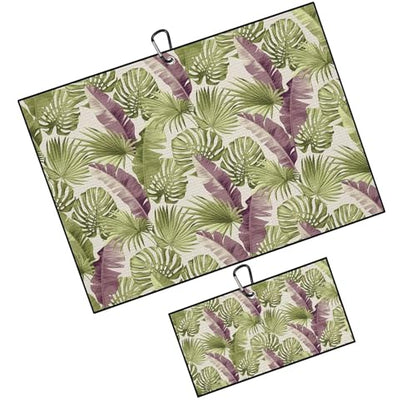 Green Tropical Leaves Golf Towel for Golf's Bags Carts Monstera Golf Towels with Clip Botanical Plants Waffle Towels Palm Tree Cleaning Cloth 2 Packs for Men Golfer, Birthday Present - color: Purple
