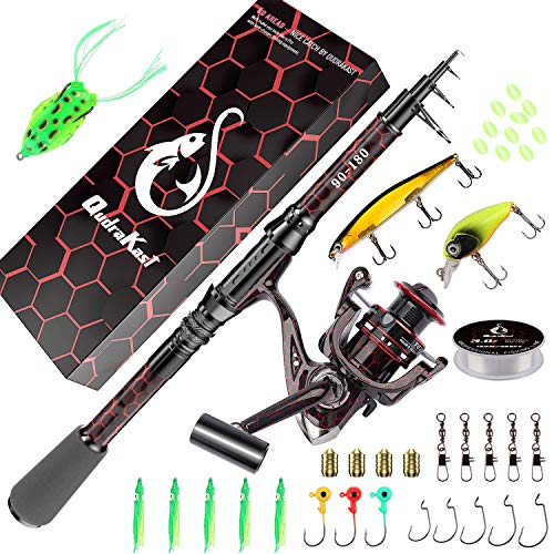 Fishing Rod and Reel Combos, Unique Design with X-Warping Painting, Carbon Fiber Telescopic Fishing Rod with Reel Combo Kit with Tackle Box, Best Gift for Fishing Beginner and Angler - color: Red, size: 1.8 m 5.91 ft (Tackle Box)