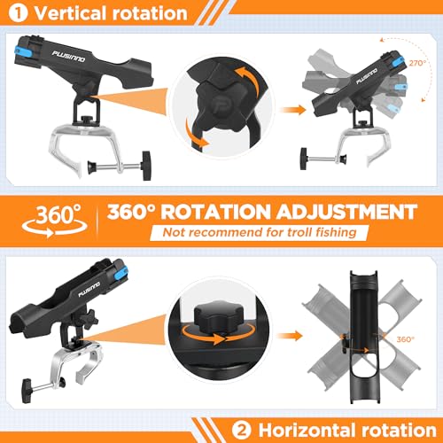 PLUSINNO Fishing Boat Rods Holder Large Clamp Opening 360 Degree Adjustable Fishing Rod Racks Folding Holder - color: RH20 MAX OPENING1.97 inch 4Pack