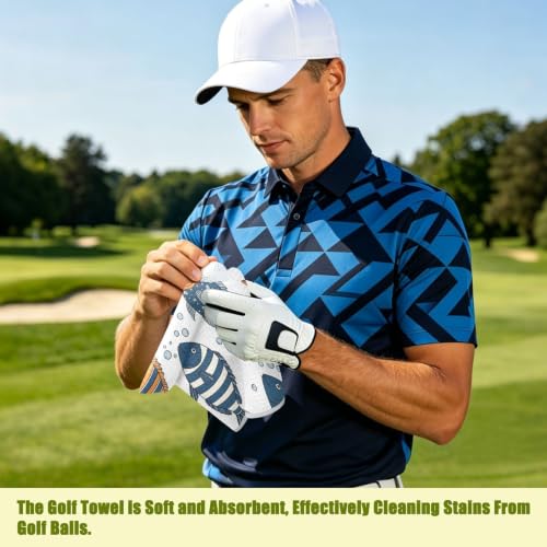 Fish Bubbles White Print Magnetic Golf Towel for Golf Bags Microfiber Golf Accessories for Women Men with Carabiner Clip Attaches to Clubs and Carts, 17.7"x17.7"