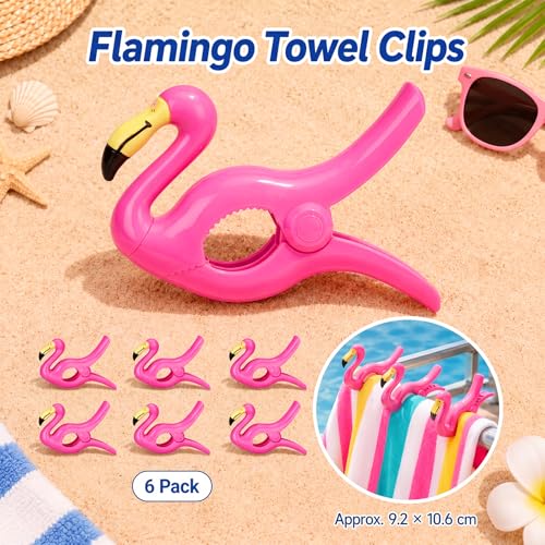 Hushee 6 Pack Marine Boat Rail Towel Clips Flamingo Shaped Storm Proof Large Clips Pontoon Boat Towel Organizer Multi Purpose Outdoor Laundry for Beach Pontoon Fishing Cruise Travel