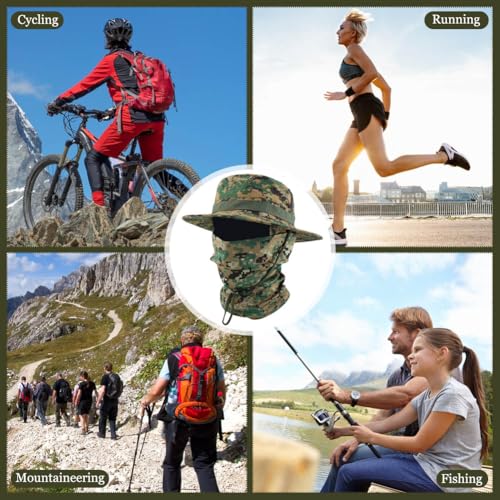 Camo Boonie Sun Hat with Balaclava Face Mask UV Protection Fishing Hat Bucket Hat for Hunting Hiking Military Tactical Safari - color: Camo Digital Green