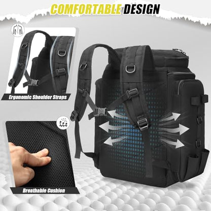 HAMBOLY Fishing Backpack 45L with Rod Holders, Water-Resistant Tackle Backpack for Fishermen, Large Capacity Fishing Gear Bag for Travel Hiking Camping - color: Black