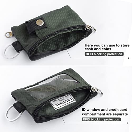 CHENSPRX Minimalist RFID Blocking Small Wallet with ID Window,WaterResistant Zip Id Case Wallet with Lanyard Keychain for Cards,Cash,Travel,Women,Men - color: Army Green