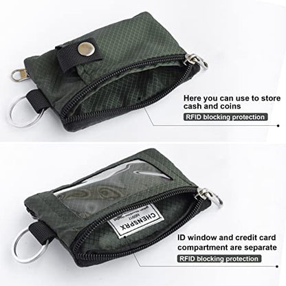 CHENSPRX Minimalist RFID Blocking Small Wallet with ID Window,WaterResistant Zip Id Case Wallet with Lanyard Keychain for Cards,Cash,Travel,Women,Men - color: Army Green