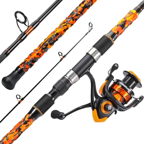 Sougayilang 3 Piece Surf Fishing Rod Combo Medium/Heavy Travel Spinning Rod with 4000/5000 Size Reel Baitfeeder Combo(9'/10'/11'12') - color: orange, size: 11ft-Spinning-3Pc-MH