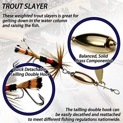 Trout Lures Fishing Spinnerbaits, Rooster Bait Tail Hard Metal Brass Spinner Baits Trout Fishing Lures for Bass Salmon Pike Freshwater Saltwater - color: A2-W35-6pcs-1/4oz