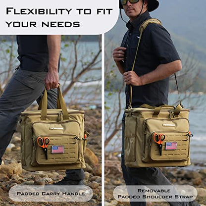 KastKing Fishing Tackle Bags - Saltwater & Freshwater Fishing Bags - Water Resistant, Padded Shoulder Strap - Gear Storage - color: Khaki--Large, size: Large
