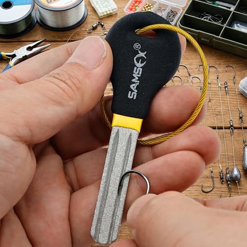 SAMSFX Fishing Hook Sharpener Hook File for Fishing Diamond File with Handle Portable Double Sided Fine and Medium Grits for Men - color: Black & Yellow