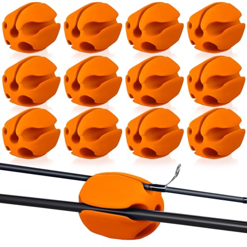 Blueweenly 12 Pcs Portable Silicone Fishing Pole Rod Holder Clips Fixed Ball 5 Holes Multifunctional Rubber Fishing Pole Puller Clips Bike Rod Holder Straps for Travel Ground Car Bike - color: Orange