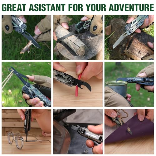 FLISSA Multitool, 18 in 1 Camo Multitool Pliers with Fire Starter, Window Breaker, Whistle, Stainless Steel EDC Gear with Sheath - Perfect for Survival, Simple Repair, Camping - color: Camo, size: 18-in-1