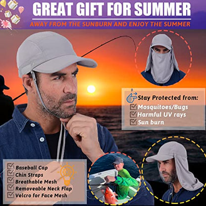 USHAKE Sun Cap Fishing Hat Baseball Cap with Face Neck Cover Flap - color: Light Grey-1