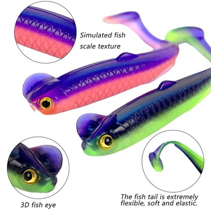 Paddle Tail Swimbaits,Soft Plastic Fishing Lures Swim Baits for Bass Fishing,30/50pcs with Box,Soft Plastic Swimbaits for Bass Trout Crappie Lures Kit for Saltwater Freshwater - color: F:2.36in/0.05oz-50pcs