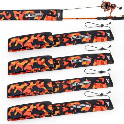KastKing MeshGuard Camo Neoprene Fishing Rod Socks, Fishing Rod Sleeve, Floating Rod Sleeves, Adjustable Lanyard & Built-in Hanging Loop, Fits Casting, Spinning, and Fly Rods - color: Orange Camo 4 Pcs, style: Spinning