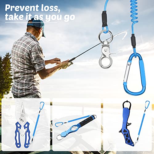 Woanger 6 Pack Fishing Lanyard Steel Wire Coiled Lanyard Tool Lanyards for Hand Tools Kayak Retractable Tool Leash Fishing Rod Safety Lanyards Gear with Alloy Clips for Pliers Boating - color: Blue