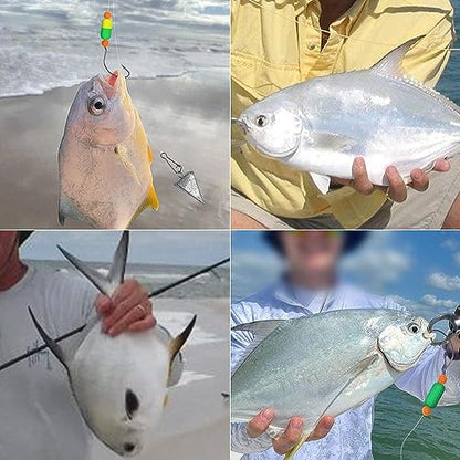 Pompano-Rigs-for-Surf-Fishing-Saltwater-Gear with Double Circle & Wide Gap Hook-6-Pack Surf Fishing Tackle - color: Green and Chartreuse 6-Pack, size: #2 Wide Gap Hook