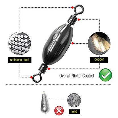 AMYSPORTS Saltwater Fishing Weights Swivel Bullet Sinkers Fishing Weight Brass Fishing Weights Freshwater Bass Sinker Weight with Swivel Rolling - size: Size7 (1/8oz.) 15pcs