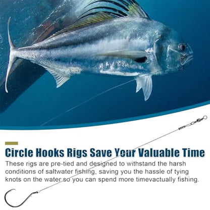 Circle Hooks Rigs, 15pcs Fishing Leader Rigs with Steel Leader Wire and Circle Hooks 1/0 2/0 3/0 4/0 5/0 6/0 7/0 8/0 9/0 10/0 for Bass, Catfish Fishing - size: 9/0