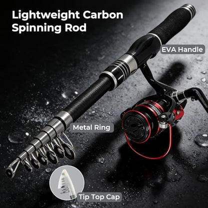 Fishing Rod, 6.9ft 2Pcs Telescopic Fishing Pole Set, Spinning Rod and Reel Combo with Carrier Bag Freshwater Fishing Rod and Reel Combos Kits Fishing Gear