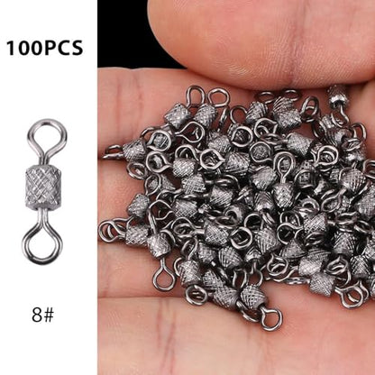 Fishing Barrel Swivels 100 Pcs – High Strength Copper Rotating Connectors for Saltwater Fishing, Barrel Rig Tackle for Hooks, Leaders and Lures - size: 8#