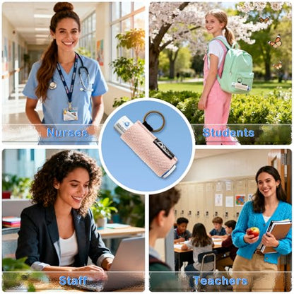 WK IEASON - Lip Balm Holder Keychain Clip On Lipstick Sleeve Chapstick Sleeve Holder Keychain Pack of 5 - color: Blue/Pink/Beige/Yellow/Rose
