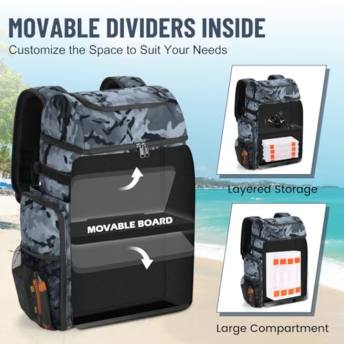 VJI Fishing Tackle Backpack with Rod Holder, Large Tactical Backpack, Fishing Gear Tackle Box Tactical Backpack, Water Resistant Sport Bag and Equipment - color: Black Camo