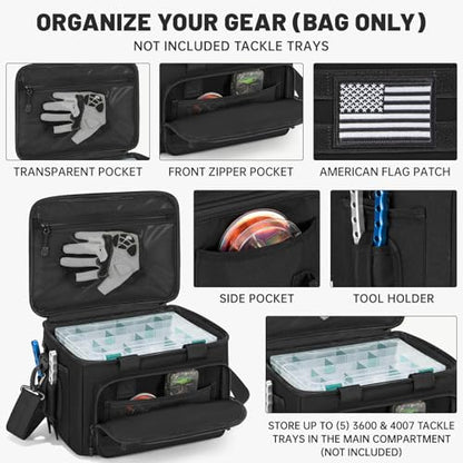 20L Fishing Tackle Bag Empty, Fits 3400-3600 & 4007 Lure Boxes, Water Resistant Fishing Gear Storage Bag, Portable Padded Shoulder Strap Bag for Saltwater Freshwater, Black - color: Black, style: Bag Only