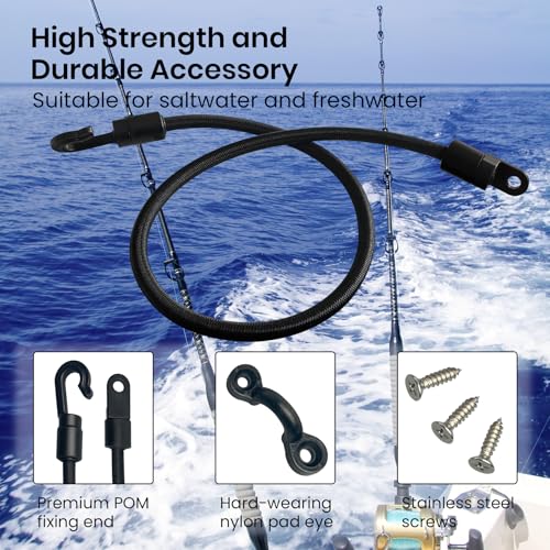 Pristis 4 pcs 18'' High Strength Rod Straps for Boat, Elastic Durable Deck Mount Fishing Rod Tamer, Strong Rubber Bass Pole Keeper Adjustable Tie Down Saver with Stainless Screws for Kayak Trunk Bed