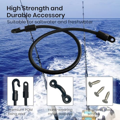 Pristis 4 pcs 18'' High Strength Rod Straps for Boat, Elastic Durable Deck Mount Fishing Rod Tamer, Strong Rubber Bass Pole Keeper Adjustable Tie Down Saver with Stainless Screws for Kayak Trunk Bed