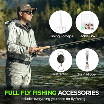TOPFORT Fly Fishing Rod and Reel Combo, 4-Piece Fly Rod Kit with Complete Fly Fishing Gear: Fly Rod, Pre-Spooled Fly Fishing Reel, Fishing Flies, Leader, Forceps, Nipper and Carrying Case - color: 5/6# 2.43m 8FT Fly Fishing Rod and Reel Combo