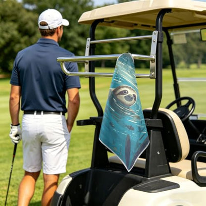 Sloth River Fish Teal Pattern Magnetic Golf Towel for Golf Bags Microfiber Golf Accessories for Women Men with Carabiner Clip Attaches to Clubs and Carts, 17.7"x17.7"