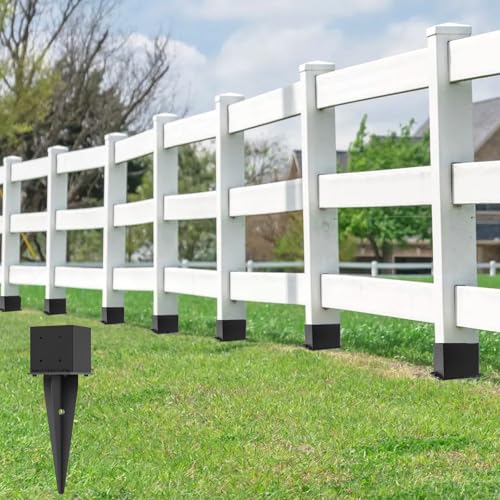 2 Pcs 22" Fence Post Anchor Ground Spike| Black Powder-Coated| 6"x6" | Actual 5.6"x5.6" Heavy Duty Metal Fence Post Anchor for Deck| Fence| Porch| Railing| Mailbox - size: 2 Pcs, style: 6"x 6"
