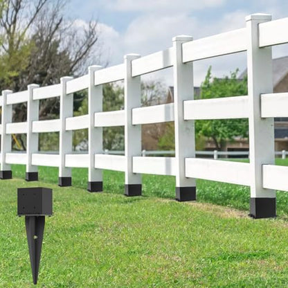 2 Pcs 22" Fence Post Anchor Ground Spike| Black Powder-Coated| 6"x6" | Actual 5.6"x5.6" Heavy Duty Metal Fence Post Anchor for Deck| Fence| Porch| Railing| Mailbox - size: 2 Pcs, style: 6"x 6"