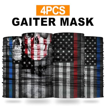 4Pack Neck Gaiter for Men Women Face Cover Mask Head Wrap Balaclava Headwear Bandana Headband Magic Scarf - color: A-bone Flag2