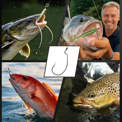 Ewg Hooks for Bass Fishing Hooks,Alloy High Carbon Steel Worm Hooks,Extra Wide Gap Offset Fish Hooks Texas Rig Fish Hooks for Bass Trout Freshwater Saltwater #6#4#2 1/0 2/0 4/0 5/0 - size: #1/0_10pcs