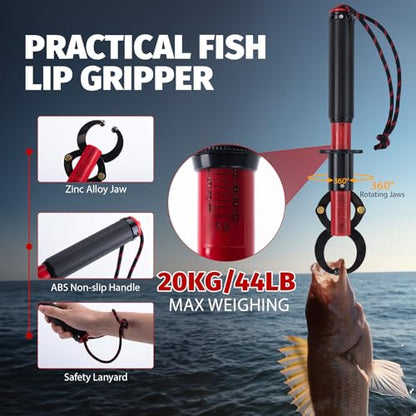 Goture Fishing Tool Kit,Fishing Pliers,Fillet Knife with Sheath,Fish Lip Gripper,Fish Hook Remover,Lanyard,Line Scissors,Sharpener,Stainless Steel Soap,Saltwater Gear Kit,Red/Pink,Gifts for Men/Women - color: A9:12pcs Fishing Tool Kit