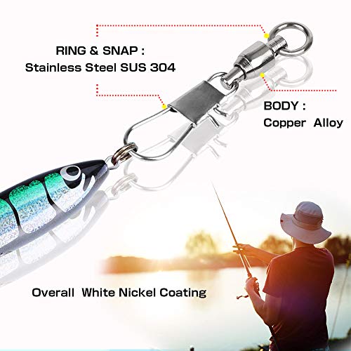 AMYSPORTS Fishing Swivels with Interlock Snap Ball Bearing Swivels Fishing Snap Swivels Saltwater Freshwater Fishing Tackle Leader Lure Jigs Line Fishing Connector - size: size1 (24lb) 50 pcs