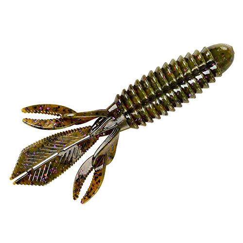 YUM Wooly Bug Creature Bait Soft Plastic Bass Fishing Lure - color: Green Pumpkin/Purple Flake, size: 4.25"
