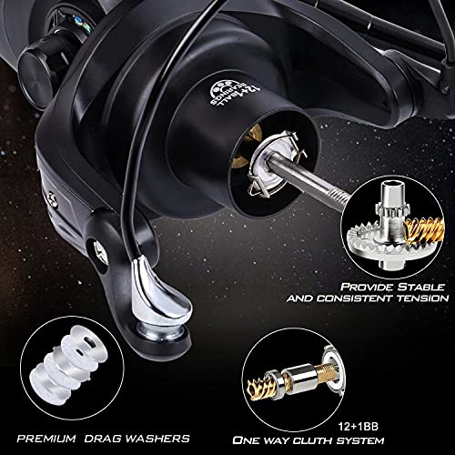 Sougayilang Spinning Fishing Reel 12+1BB Metal Body Smooth Carp Spinning Reels for Saltwater Freshwater Fishing - color: BE9000