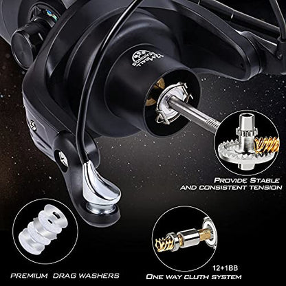 Sougayilang Spinning Fishing Reel 12+1BB Metal Body Smooth Carp Spinning Reels for Saltwater Freshwater Fishing - color: BE9000