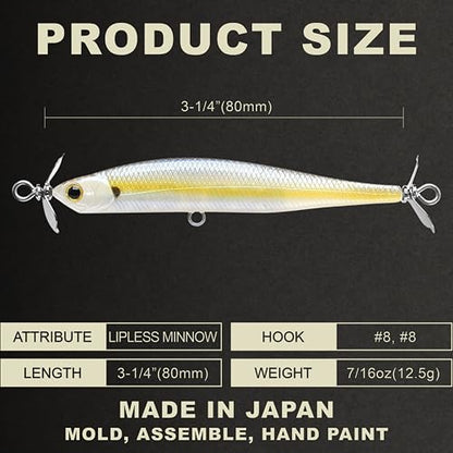 LUCKY CRAFT Screw Pointer 80 Fishing Lures for Bass, Smallmouth, Walleye, Rhymthic Action Spy Bait, Slow Sinking to 10ft Depth, Freshwater Fishing Gear and Tackle Accessories - color: 250 Chartreuse Shad