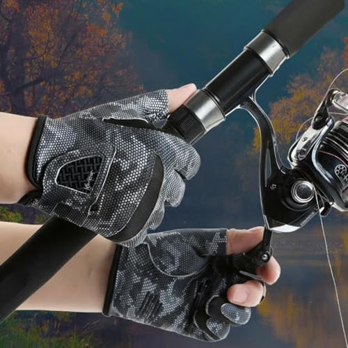 Men’s 3-Cut-Finger Fishing-Gloves Non-Slip Breathable-Kayak-Gloves | Adult UV-Protective breathable gloves,3 open fingertips aid line control,non-slip palms improve grip fly fishing accessories - size: Large