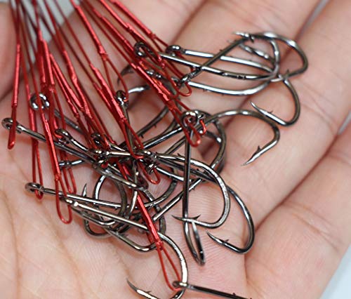 20pcs Wire Leader Hook Rigs Baitholder Fishing Hook Nylon Coated Fishing Wire Leader with Swivel - color: 6.5inch red, size: 3#-20pcs