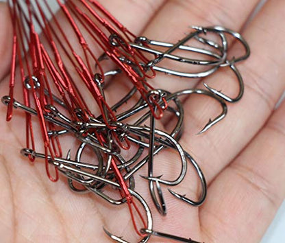20pcs Wire Leader Hook Rigs Baitholder Fishing Hook Nylon Coated Fishing Wire Leader with Swivel - color: 6.5inch red, size: 2/0-20pcs