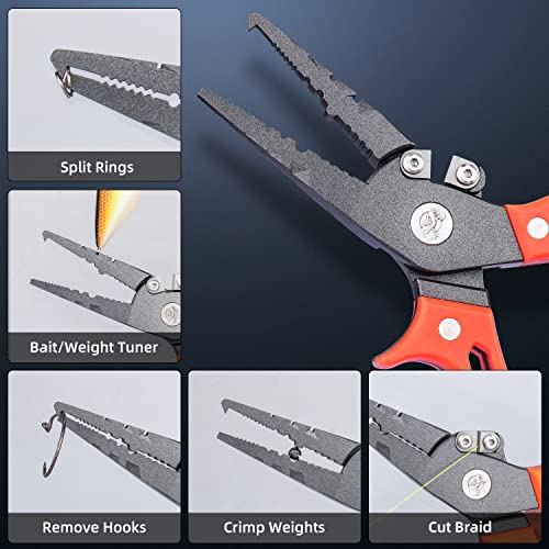 RUNCL Fishing Plier & Fish Lip Gripper Kit, Multi-Function Fishing Tools for Men, Premium Saltwater & Freshwater Fishing Gear, Ultimate Fishing Remover Extractor, Ideal Fishing Gifts for Men - style: 8" Orange Plier Gripper Kit