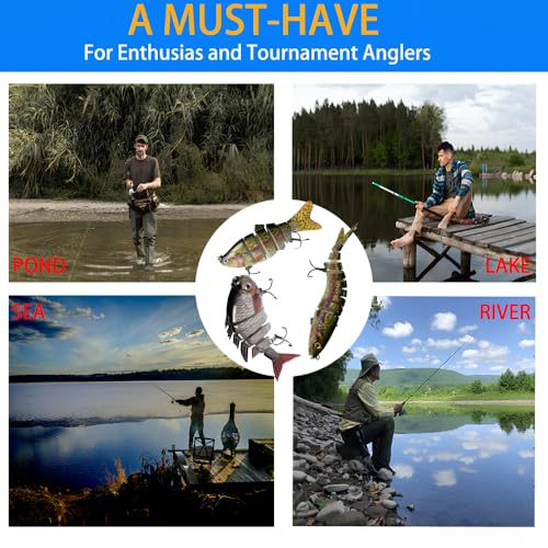 6 Pcs Fishing Lure Set with Durable Hard Plastic Tackle Box | Bass Trout Saltwater Freshwater Fishing Lures | Slow Sinking Lifelike Jointed Swimbait for Beginner & Pro Anglers