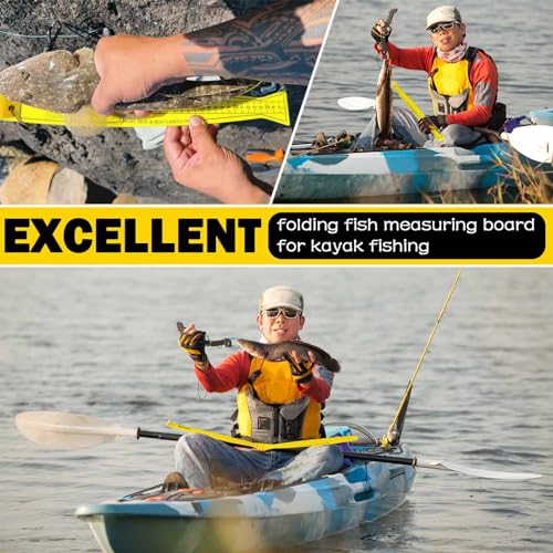 Fish Measuring Board - 32in/80cm Folding Fishing Ruler Lightweight Bump Board - Easy to Read and Portable Crab & Fish Measure Device, Fish Ruler for Boat, Kayak, Yellow - size: 32”/80cm Dual Scale